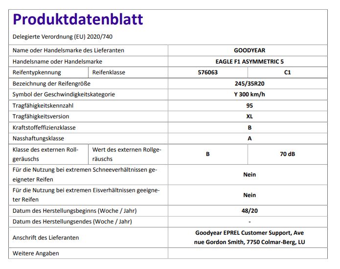 Produktdatenblatt Vorderachse Goodyear