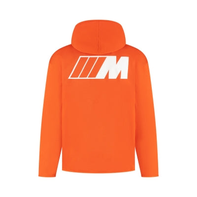 BMW M Hoodie Orange mit gedrucktem Logo auf dem Rücken