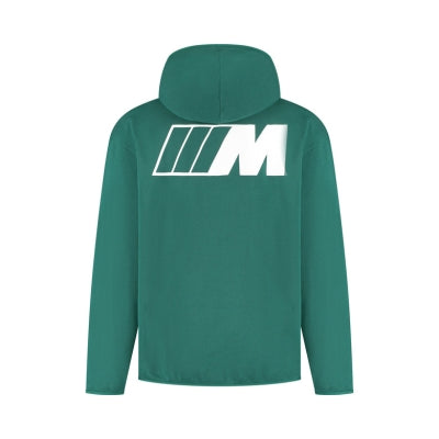 BMW M Hoodie in dunkelgrün mit einem großen weißen M Logo auf dem Rücken