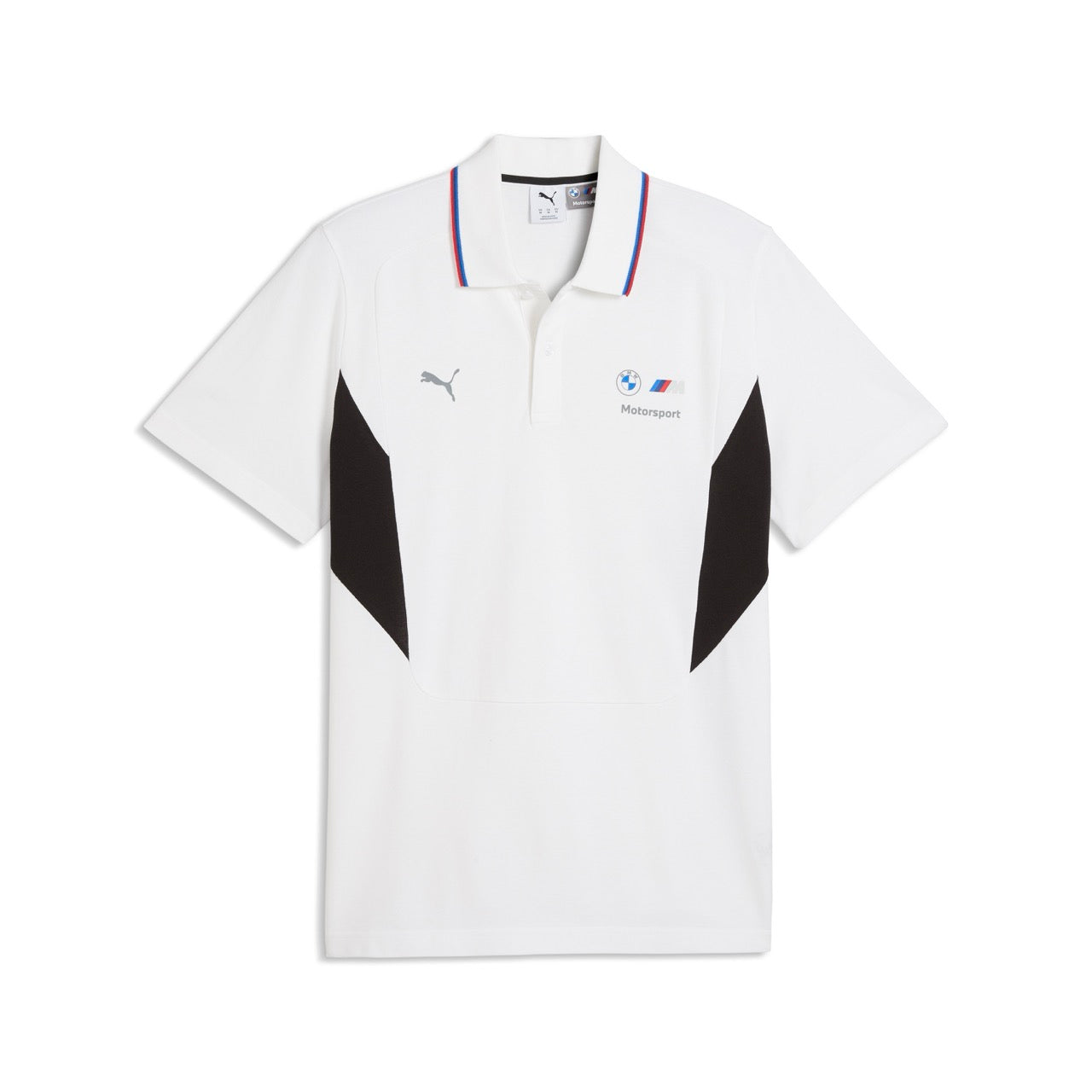 Weißes Poloshirt mit BMW M Motorsport und Puma-Logo auf der Brust