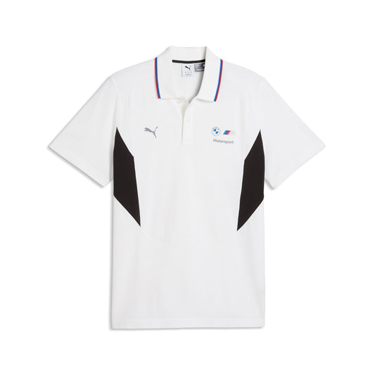 Weißes Poloshirt mit BMW M Motorsport und Puma-Logo auf der Brust