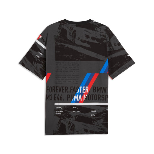 schwarzes BMW M Motorsport T-Shirt mit Schriftzügen und Bildern, Rückseite