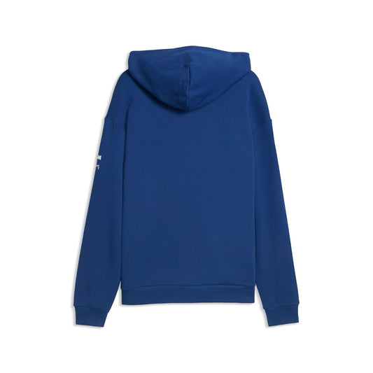 Rückseite dunkelblauer Hoodie mit Kaputze