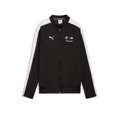 Schwarz-weiße Sweatjacke mit Stehkragen mit Logos von BMW M Motorsport und Puma