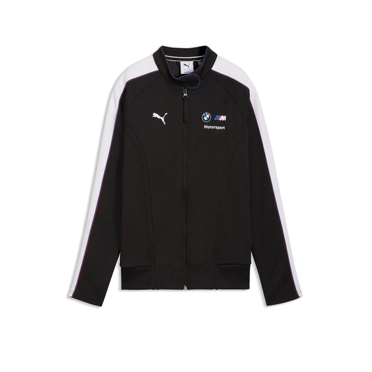 Schwarz-weiße Sweatjacke mit Stehkragen mit Logos von BMW M Motorsport und Puma
