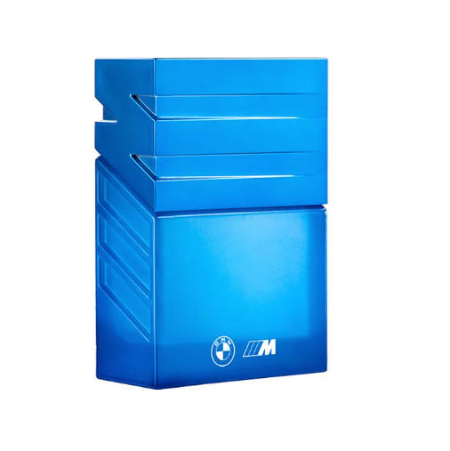 BMW Parfüm "1972" in einem hellblauen Flacon, dem M Logo von BMW nachemprfunden