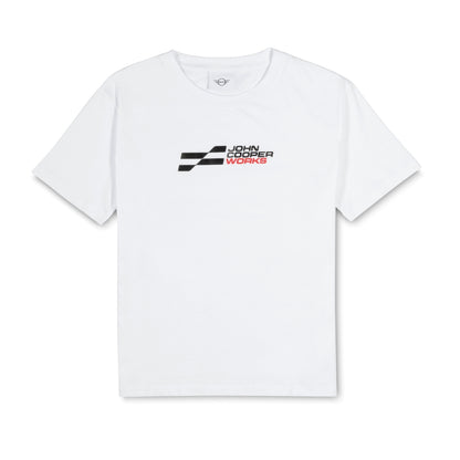 Weißes T-Shirt mit John Cooper Works Logo auf der Brust