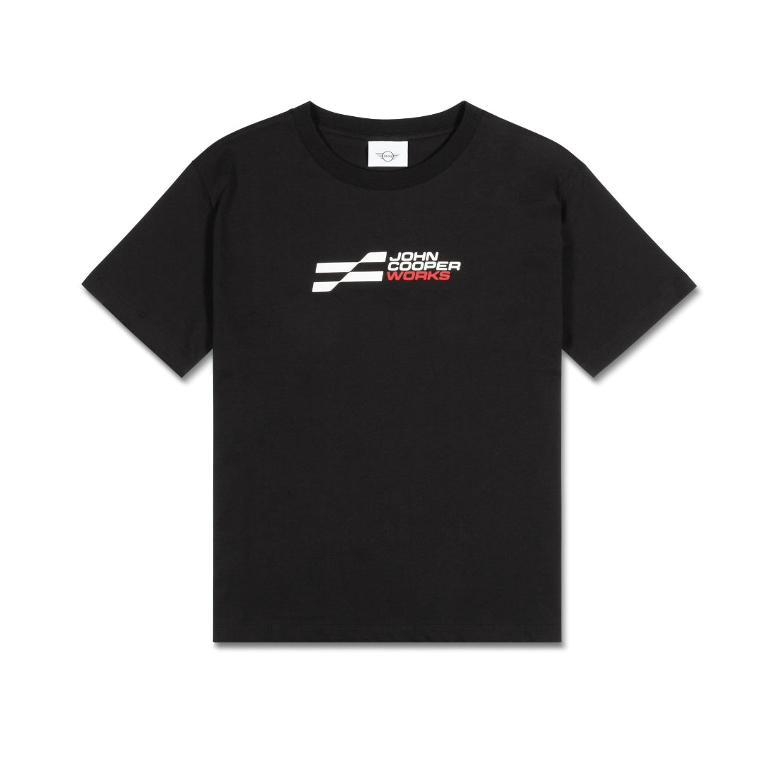 schwarzes Damen T-Shirt mit MINI JCW Logo auf der Brust
